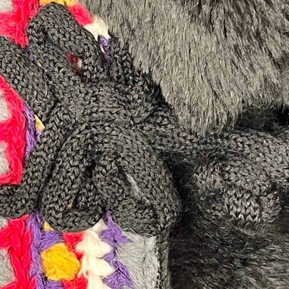 MYTHOLOGY Hippie 100% Wool Faux Fur Trim Vest Boho Hippie Large Scandinavia Knit - Picture 5 of 14